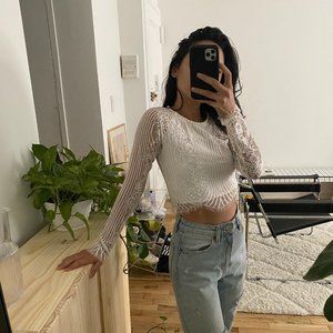 For Love & Lemons Lace Longsleeves Crop Top